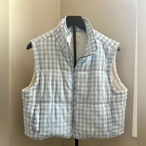 Thread & Supply Blue and White Gingham Quilted Puffer Vest